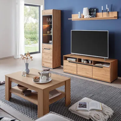 Produktbild von Wohnmöbel Set in Eiche teilmassiv mit Couchtisch & LED-Beleuchtung, 4-teilig - AVESTA-06