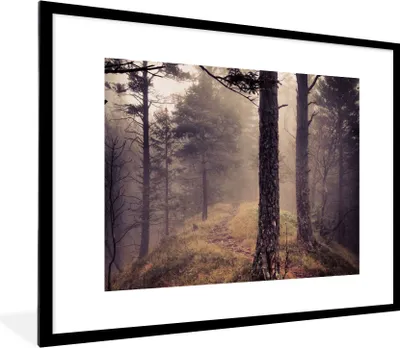 Produktbild von MuchoWow® Gerahmtes Poster Nebel - Herbstdekoration - Natur - Wald 80x60 cm - Poster mit Schwarzem Bilderrahmen Wandposter Rahmen Foto Bilder - Schlafzimmer-Dekorationen - Fotoposter