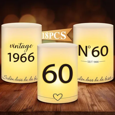Produktbild von 18 Stück Windlichter Tischdeko 60. Geburtstag – Retro Tischdekoration für Männer & Frauen – Happy Birthday Tischdeko für Teelichter & Kerzen, Partydek