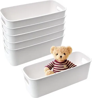 Produktbild von Famanu Aufbewahrungsboxen 6er Set - Weiße, rechteckige Organizerboxen mit Griffen
