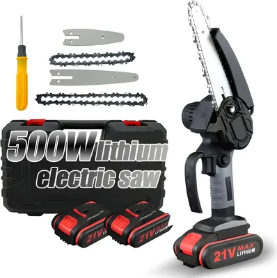 Zdjęcie produktu dla Mini piła łańcuchowa, elektryczna piła łańcuchowa 4 cale 6 cali 21 V, akumulatorowa piła łańcuchowa, z 2 akumulatorami + ładowarka do przycinania drewna w ogrodzie