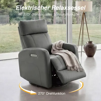 Produktbild von CHITA Elektrischer Relaxsessel Fernsehsessel, 90°-135° verstellbar, 360° drehbar, USB, Lendenstütze, bis 159 kg, Dunkelgrau