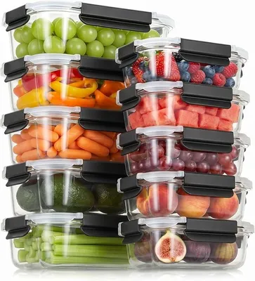 Imagen del producto de Recipientes de vidrio con tapa, set de recipientes de vidrio para preparar comidas, con tapas herméticas y a prueba de fugas, ideales para la cocina, el microondas, el horno, el congelador