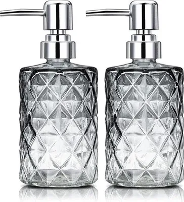 Immagine prodotto di 2 dispenser di sapone in vetro, 350 ml, neri, per cucina e bagno