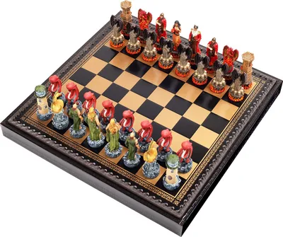 Obrázok produktu pre Italfama Šachová súprava „Oheň a voda“ 35 cm z ekologickej kože + dáma + backgammonový kráľ 8 cm