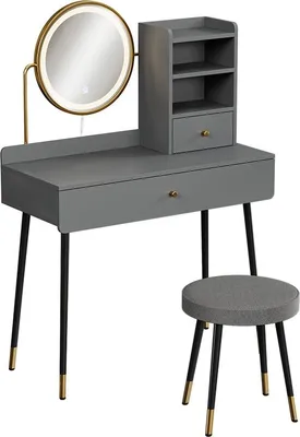 Image de Coiffeuse Vicco Mirela Gris 90cm avec miroir LED et tabouret, Model 56652