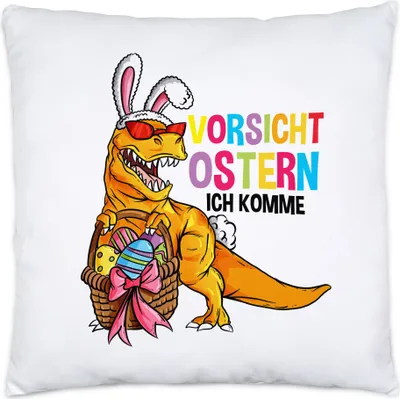 Produktbild von Vorsicht Ostern ich komme Kissen inkl. Füllung Dino Dinosaurier Ostergeschenk T-Rex