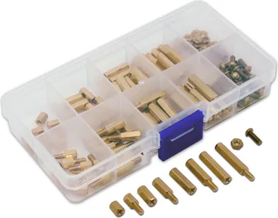 Image de Assortiment de 120 entretoises en laiton dans un coffret en plastique, taille : M3,0
