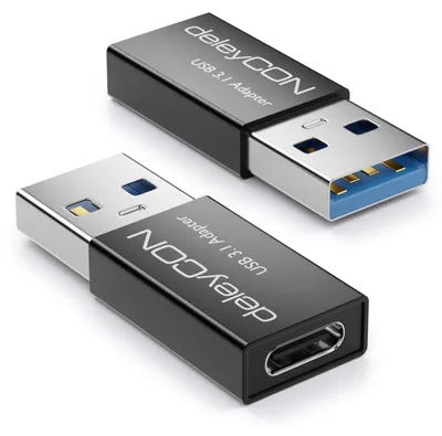 Produktbild von deleyCON USB C Adapter 3.0, 2 Stück, 5Gbit/s, C auf A - Schwarz