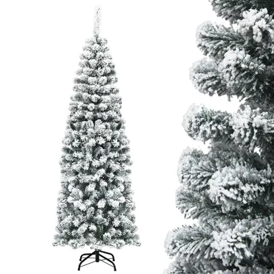 Immagine prodotto di COSTWAY albero di Natale a matita 180cm, albero di Natale artificiale 500 aghi in PVC con neve, albero di Natale con supporto in metallo, albero di Natale artificiale