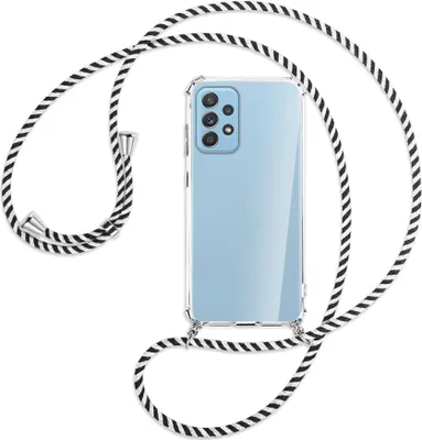 Produktbild von Handykette Backcover-Schutzhülle mit Band (Metall silberfarben) für Samsung Galaxy A52 4G / 5G, A52s 5G - schwarz/weiß gestreift