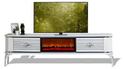 Produktbild von Multifunktionaler TV-Schrank mit Kamin und zwei Schubladen mit Metallgriffen