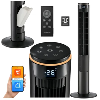 Produktbild von Climative Turmventilator 107cm WiFi App, Luftkühler, Ventilator mit Sprühnebel, DC-Motor, 7,5 m/s Wind, Aroma-Clip, Ionisator, Nachtlicht, Oszillation