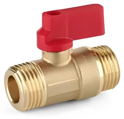 Obrázok produktu pre Mini guľový kohút z mosadze s červenou rukoväťou, 1/2" AG x 1/2" AG