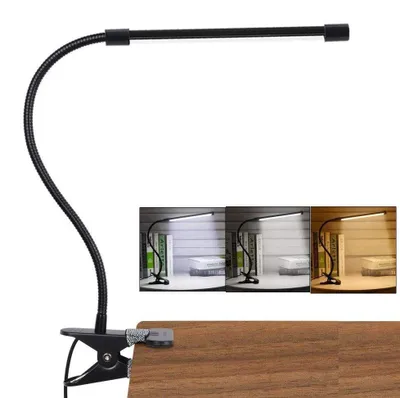 Obrázek produktu pro LED stolní lampa, stmívatelná, s klipsnou, s ochranou očí, 3 režimy osvětlení a 10 úrovní jasu