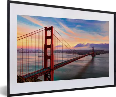 Produktbild von MuchoWow® MuchoWow® Gerahmtes Poster Farbenfroher Sonnenuntergang über der Golden Gate Bridge in San Francisco 60x40 cm - Poster mit zchwarzem Bilderrahmen - Schlafzimmer - Plakat in Rahmen - Drucken