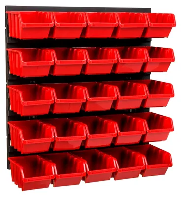 Produktbild von Lagersystem 386 x 390 mm Stapelboxen Wandregal Box Sichtlagerkästen Schüttenregal 25 Boxen aus Polypropylen - Rot