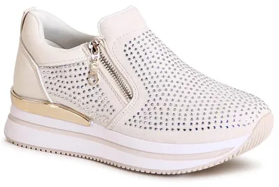 Produktbild von topschuhe24 2662 Damen Plateau Halbschuhe Keil Sneaker Glitzer, Farbe:Beige, Größe:38 EU
