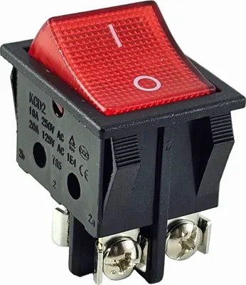 Produktbild von Wippschalter rot mit Schraubanschluss, 2 polig (4pin) 16A 250 beleuchtet-LED