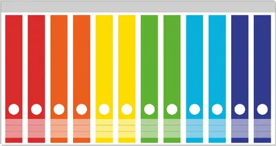 Produktbild von Wallario Ordnerrücken Sticker, selbstklebend für schmale Ordner, 12 Stück, Motiv Kräftiger bunter Regenbogen
