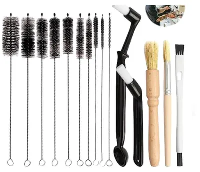 Image de INF Set de 15 brosses de nettoyage pour machine à café et moulin, acier inoxydable et nylon, multicolore