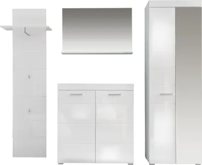 Produktbild von trendteam Garderobe 4-teilige Kombination Amanda Weiß Nachbildung/Weiß Hochglanz Tiefzieh 233 x 195 x 38 cm