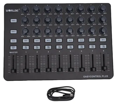 Produktbild von MIDI-Keyboard-Controller, tragbarer MIDI-Controller, Werkzeug zur Musikproduktion, Regler, Schieberegler und Tasten für Arrangement und Aufnahmestudio