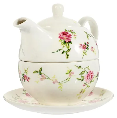 Produktbild von Teekannen-Set aus Keramik mit Tasse und Stövchen für Teeliebhaber