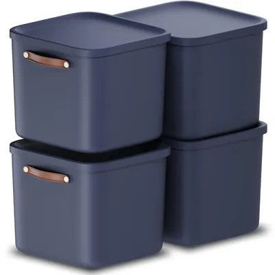 Produktbild von Rotho 4er-Set Aufbewahrungsbox 40L Maloja - Kunststoffbox mit Deckel - Stapelbox 39,5 x 38,0 x 34,0 cm - Plastikbox Ordnungsbox Allzweckkiste