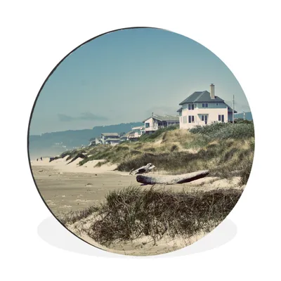 Produktbild von MuchoWow® Aluminium Wandkreis Weiße Strandhäuser Ø 30 cm Wanddeko Modern Wohnzimmer - Wand Bild - Wohnzimmer - Runde Bilder - Alubilder - Kunst für zu Hause - Aluminium - Wanddekoration
