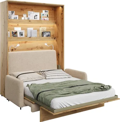 Produktbild von Furniture24 Schrankbett mit sofa Bed Concept 140x200 cm Lenart Bett im Schrank Klapbett Artisan EIche/Beige