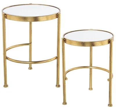 2er-Set runde Beistelltische, Metall & Spiegel, gold, 42x52 & 37x49 cm