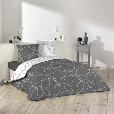 Produktbild von 3tlg Mikrofaser Bettwäsche 240x220 grau Kreis Bettdecke Übergröße Bett King Size