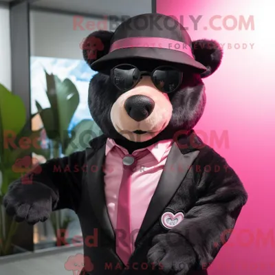 Produktbild von Maskottchenkostüm REDBROKOLY Pinker Brillenbär mit Anzugjacke und Mütze