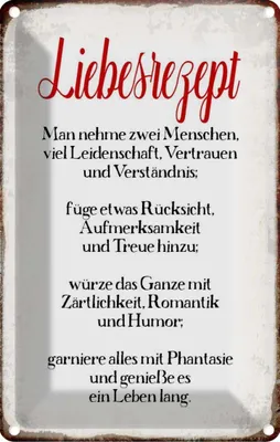 Produktbild von vianmo Blechschild 18x12 cm Liebesrezept Küche Kochen Essen