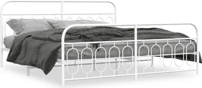 Image de vidaXL Cadre de lit avec tête et pied de lit en métal blanc 200x200 cm