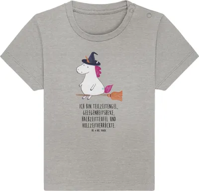 Produktbild von Mr. & Mrs. Panda  T-Shirt Einhorn Hexe 12. - 18. Monat - Heather Grey - Geschenk, Leben, Einhörner, Baby Jerseyshirt, Teufel, Kleinkind, Kinder Oberteil, Frau, Unicorn
