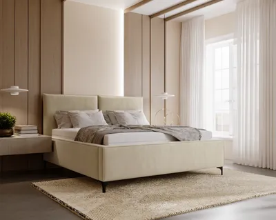 Obrázek produktu pro BESILIO Stylová čalouněná postel 160x200 Lion - kovový rám a lůžkoviny - velurová látka - béžová barva