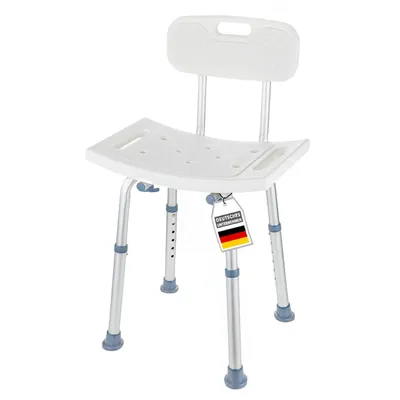 Produktbild von Duschhocker Jonah Höhenverstellbar mit Rückenlehne Ergonomischer Badestuhl belastbar bis 150 kg