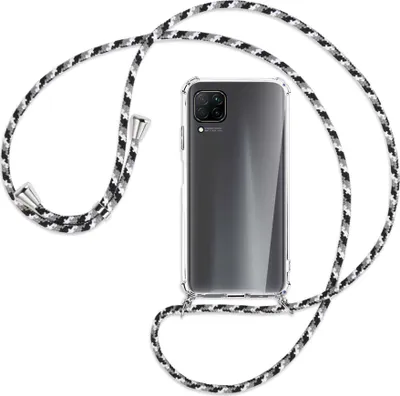 Produktbild von Handykette Backcover-Schutzhülle mit Band (Metall silberfarben) für Huawei P40 lite - schwarz/grau/weiß