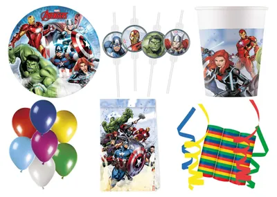 Produktbild von 158-tlg. Set Kindergeburtstag Party Feier Fete Deko Motto Avengers Infinity Stones