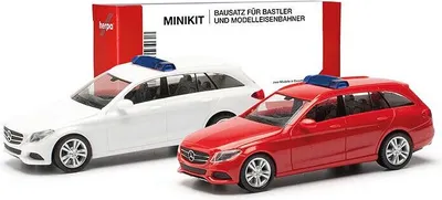 Zdjęcie produktu dla Zestaw 2 samochodów MERCEDES-BENZ Klasa C w kolorze białym i czerwonym, HER013284-003, skala 1:87, HERPA