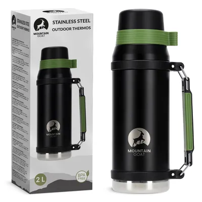 Produktbild von MOUNTAIN GOAT Thermoskanne, 2 Liter, Edelstahl, Doppelwandig, Mit Becherdeckel, Schwarz Grün