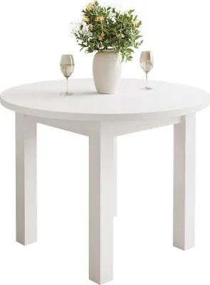 Produktbild von OLEA Esszimmerset Tisch + 4 Stühle weiß/weiß + weiß/Craft Eiche 100 cm (+40)