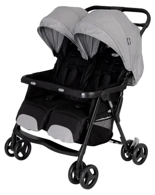 Produktbild von DuoRider™ Doppel-Kinderwagen, Geschwisterwagen, ab Geburt bis ca. 3 Jahre (15 kg), leicht, schnell zusammenklappbar, freistehend, großer Staukorb, inkl. Regenverdeck, grau
