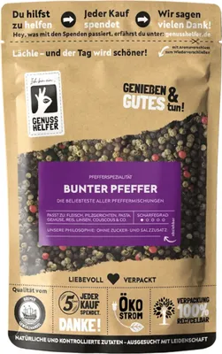 Produktbild von Bunter Pfeffer, ganz, aromatische Pfefferkörner bunt, zum Kochen von herzhaften Speisen, 150g
