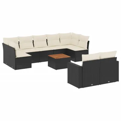 Image de vidaXL Ensemble de 10 canapés de jardin avec coussins noir poly rotin