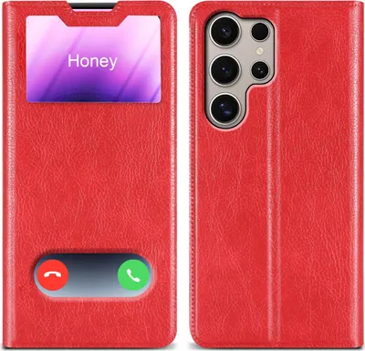 Obrázek produktu pro Cadorabo pouzdro pro Samsung Galaxy S24 ULTRA v barvě SAFRAN RED Ochranný kryt s magnetickým zapínáním, funkcí stojánku a 2 průhledy Flipové pouzdro kryt Pouzdro na mobilní telefon s odklápěcím krytem Pouzdro typu kniha