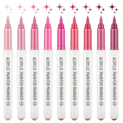 Immagine prodotto di Set di 9 pennarelli acrilici, punta fine (1,0 mm), colore rosa, resistenti all'acqua