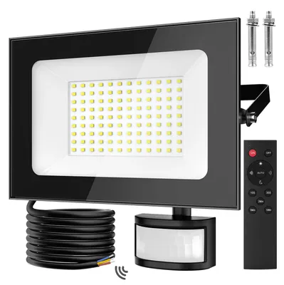 Zdjęcie produktu dla Reflektor LED – 100 W – czujnik ruchu PIR – wodoszczelność IP66 – lampa zewnętrzna ścienna – 220–240 V – 1 sztuka